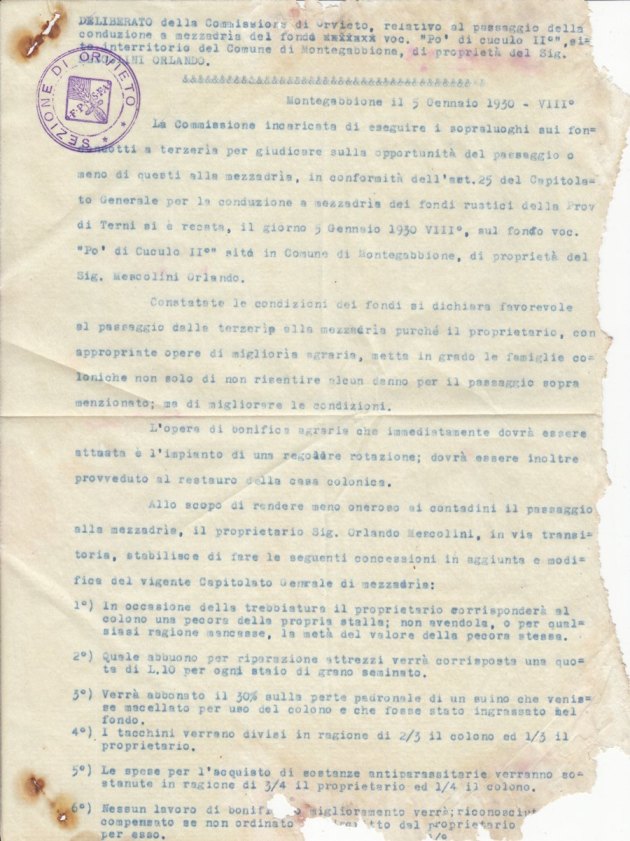 1928 - Vittori Pietro - Capitolato generale per la conduzione a mezzadria dei fondi rustici